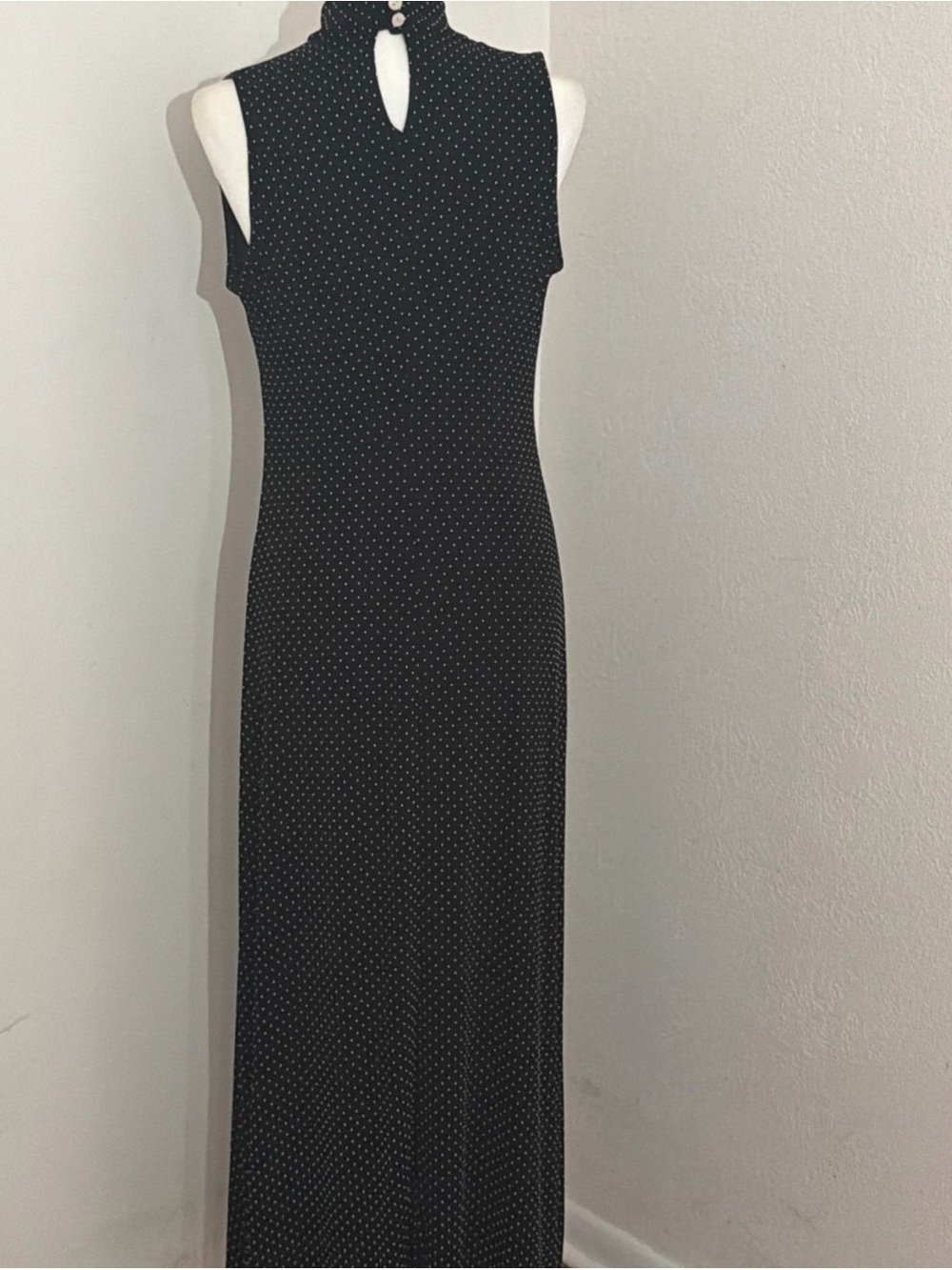 Vintage cold water Creek Sleeveless Black Polka Dot Maxi Dress with Keyhole Neck